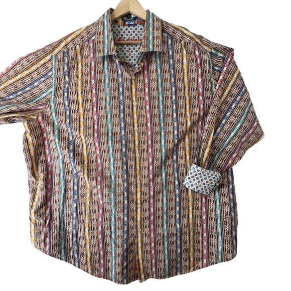 Robert Graham Mens 2XL Long Sleeve Shirt‎ Multicolor Stripe Flip Cuff Colorful - Picture 1 of 12